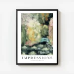 affiche dart abstrait dun jardin verdoyant avec des fleurs epanouies dans un sty avec cadre.webp