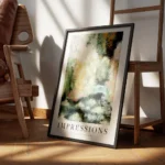 affiche dart abstrait dun jardin verdoyant avec des fleurs epanouies dans un sty encadre.webp