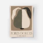 affiche dart abstrait dune poire aux couleurs neutres de kaki et blanc casse ave.webp