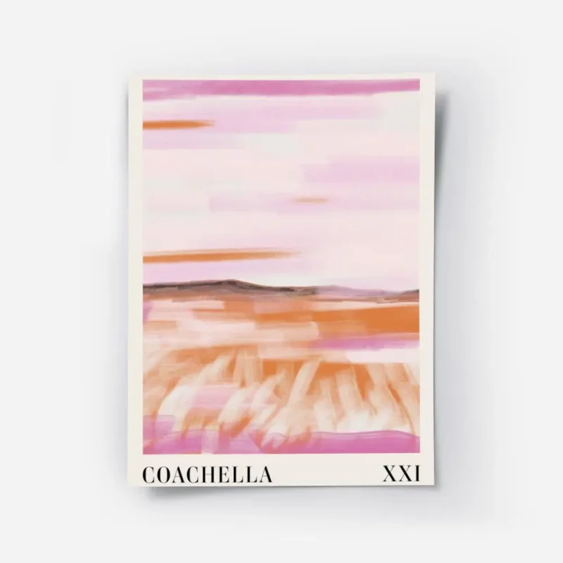 affiche dart abstrait dune vallee avec des coups de pinceau roses et oranges et .webp