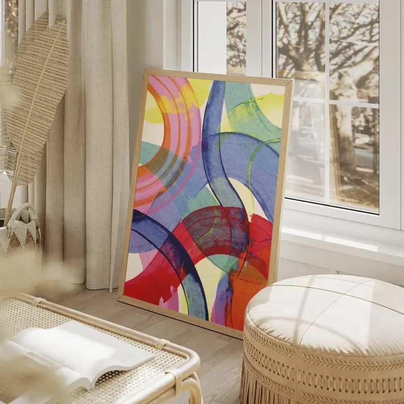 affiche dart abstrait fluide avec des touches de peinture colorees vibrantes for salon beige.webp