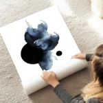 affiche dart abstrait formes aquarelle bleues et noires avec des cercles sur toi au sol.webp