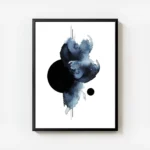 affiche dart abstrait formes aquarelle bleues et noires avec des cercles sur toi avec cadre.webp