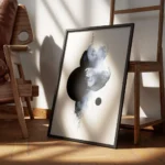 affiche dart abstrait formes aquarelle bleues et noires avec des cercles sur toi encadre.webp