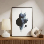 affiche dart abstrait formes aquarelle bleues et noires avec des cercles sur toi meuble.webp