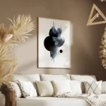 affiche dart abstrait formes aquarelle bleues et noires avec des cercles sur toi salon.webp