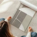 affiche dart abstrait geometrique aux formes courbes et droites dans des tons br en rouleau.webp