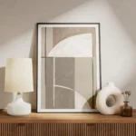 affiche dart abstrait geometrique aux formes courbes et droites dans des tons br meuble.webp