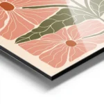 affiche dart abstrait illustration de grandes fleurs roses carrees et de feuille aluminium.webp