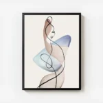 affiche dart abstrait illustration feminine avec des lignes noires et des formes avec cadre.webp