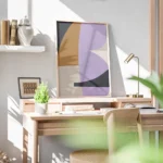 affiche dart abstrait melange de formes irregulieres lilas orange et beige pour bureau.webp