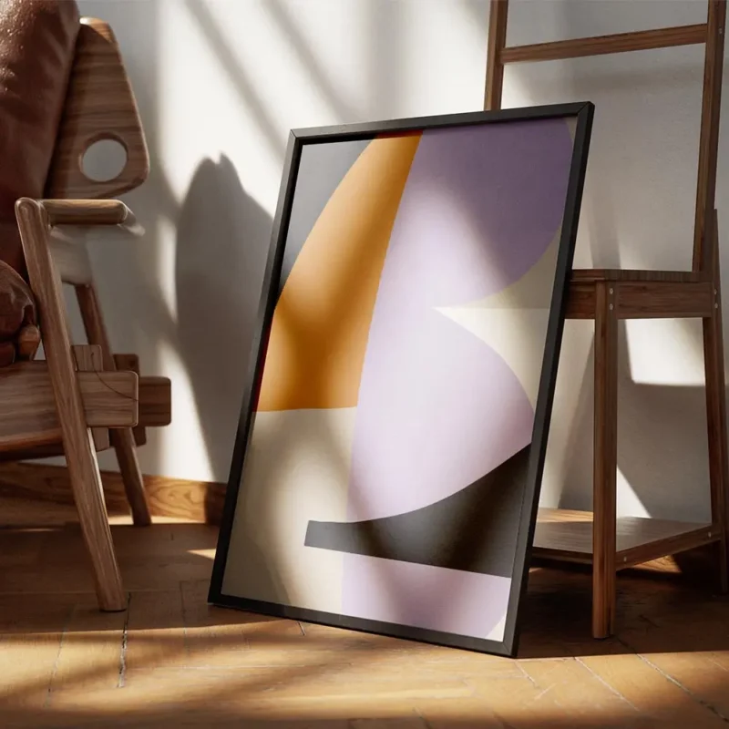 affiche dart abstrait melange de formes irregulieres lilas orange et beige pour encadre.webp