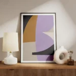 affiche dart abstrait melange de formes irregulieres lilas orange et beige pour meuble.webp