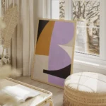 affiche dart abstrait melange de formes irregulieres lilas orange et beige pour salon beige.webp