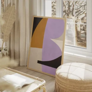 affiche dart abstrait melange de formes irregulieres lilas orange et beige pour salon beige.webp
