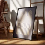 affiche dart abstrait minimaliste avec des lignes courbees et des formes rectang encadre.webp