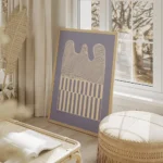 affiche dart abstrait minimaliste avec des lignes courbees et des formes rectang salon beige.webp