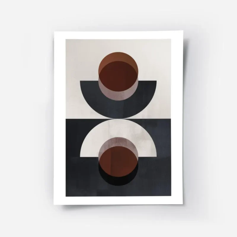 affiche dart abstrait moderne avec des demi cercles noirs et beiges et des cercl.webp