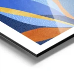 affiche dart abstrait moderne avec des feuilles stylisees bleues oranges et jaun aluminium.webp