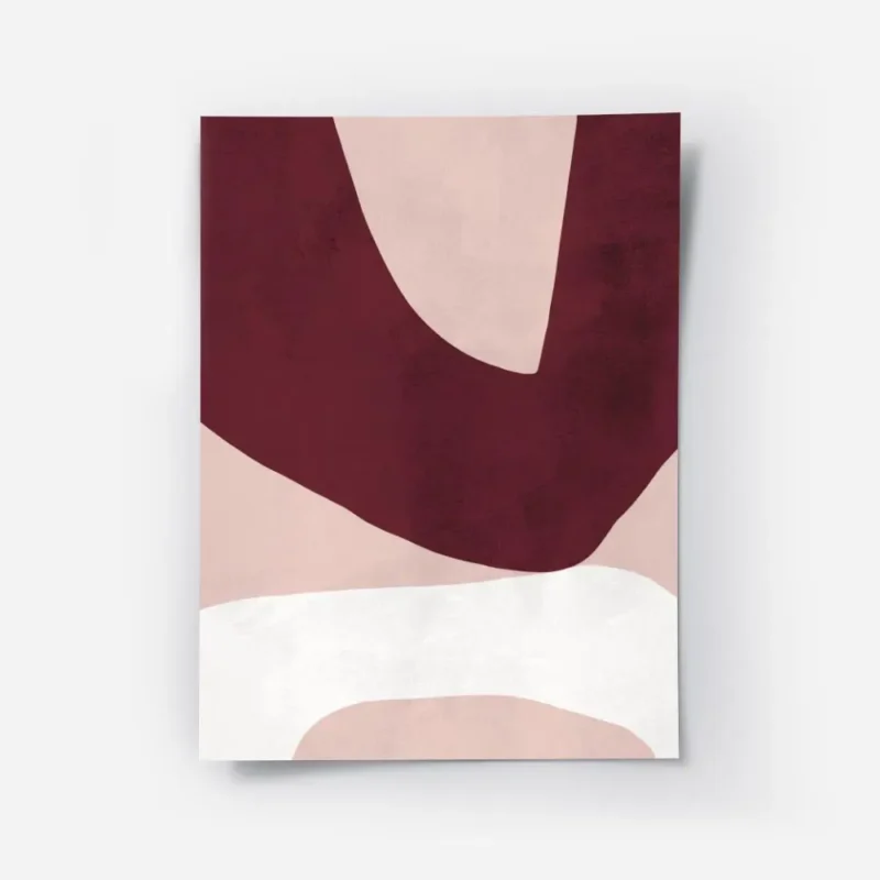affiche dart abstrait moderne avec des formes asymetriques bordeaux rose clair e.webp