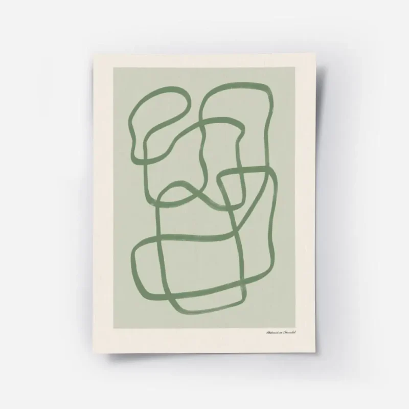 affiche dart abstrait moderne avec des lignes vertes entrelacees sur un fond ver.webp