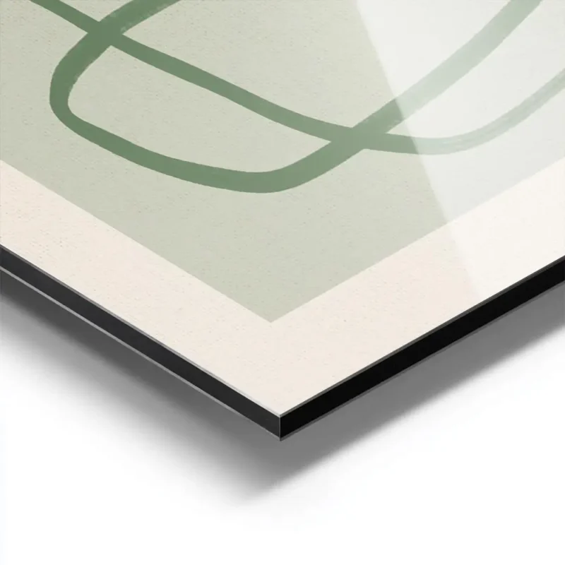 affiche dart abstrait moderne avec des lignes vertes entrelacees sur un fond ver aluminium.webp