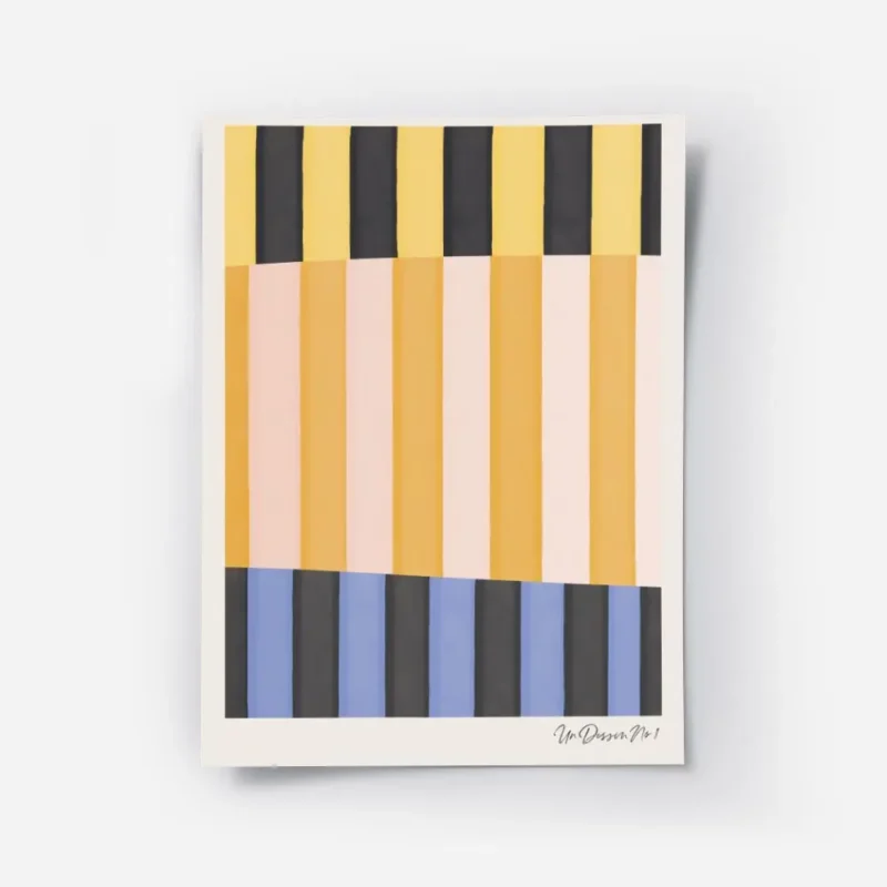 affiche dart abstrait moderne avec des rayures colorees en jaune orange rose ble.webp