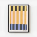 affiche dart abstrait moderne avec des rayures colorees en jaune orange rose ble avec cadre.webp