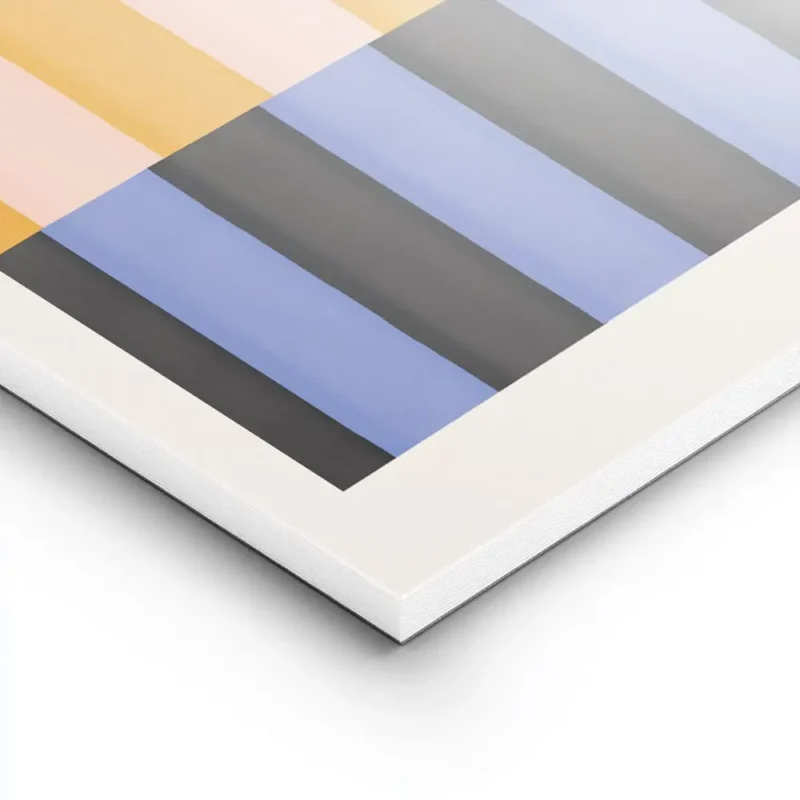 affiche dart abstrait moderne avec des rayures colorees en jaune orange rose ble lightpanel.webp