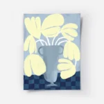 affiche dart abstrait moderne de fleurs jaunes dans un vase bleu sur un fond ble.webp