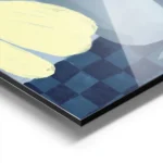 affiche dart abstrait moderne de fleurs jaunes dans un vase bleu sur un fond ble aluminium.webp