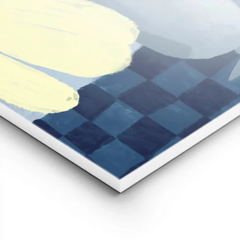 affiche dart abstrait moderne de fleurs jaunes dans un vase bleu sur un fond ble lightpanel.webp