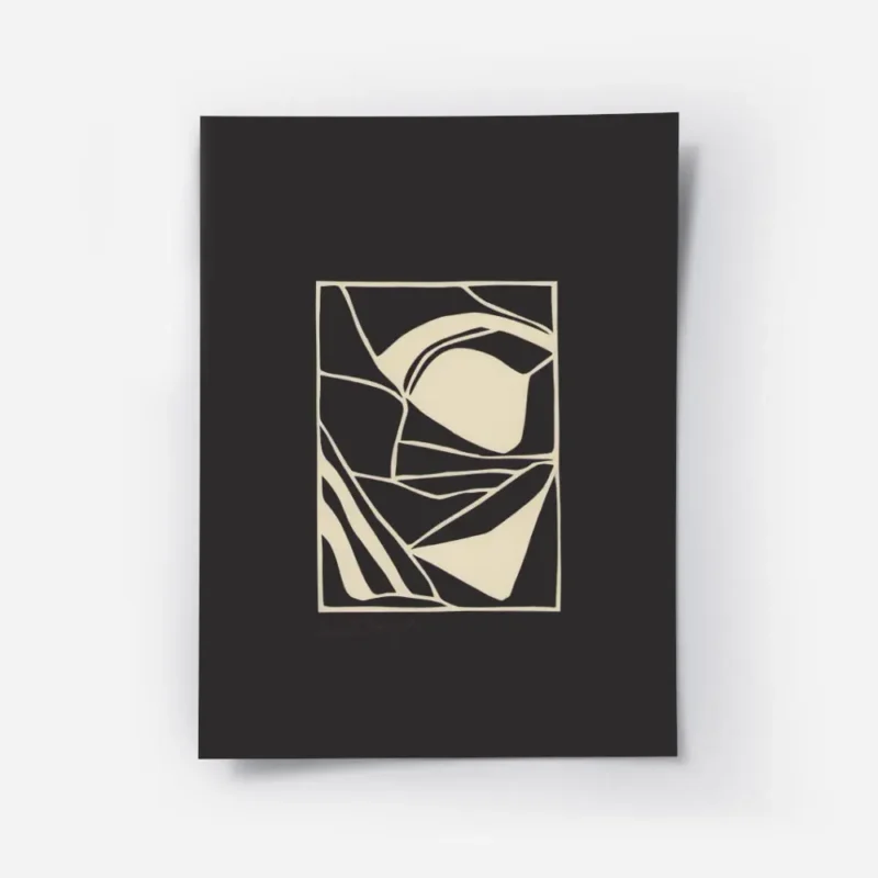 affiche dart abstrait noir et blanc contraste avec des formes geometriques blanc.webp