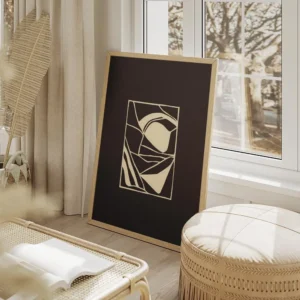 affiche dart abstrait noir et blanc contraste avec des formes geometriques blanc salon beige.webp