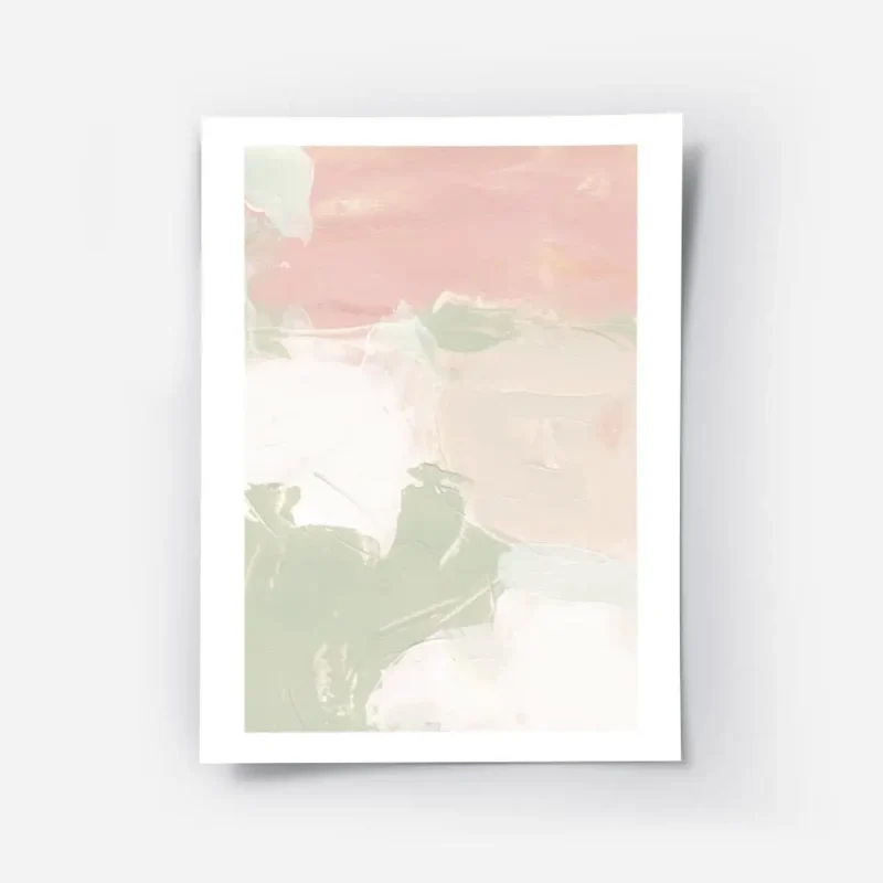 affiche dart abstrait rose et vert pastel avec des coups de pinceau textures.webp