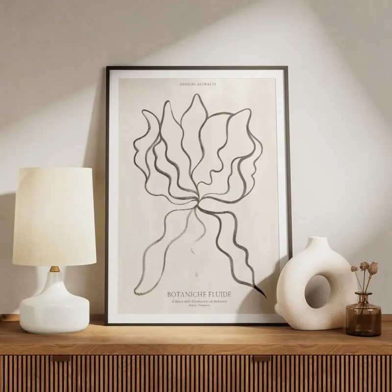 affiche dart botanique fluide aux lignes ondulees noires sur fond blanc creant u meuble.webp