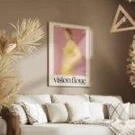 affiche dart contemporain representant une silhouette floue en pastel rose et ja salon.webp