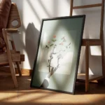 affiche dart graphique de deux personnes avec des fleurs comme tetes dansant sur encadre.webp