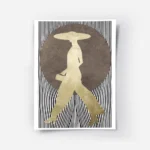 affiche dart graphique silhouette doree dune femme avec chapeau sur fond de pois.webp