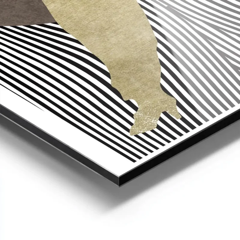 affiche dart graphique silhouette doree dune femme avec chapeau sur fond de pois aluminium.webp