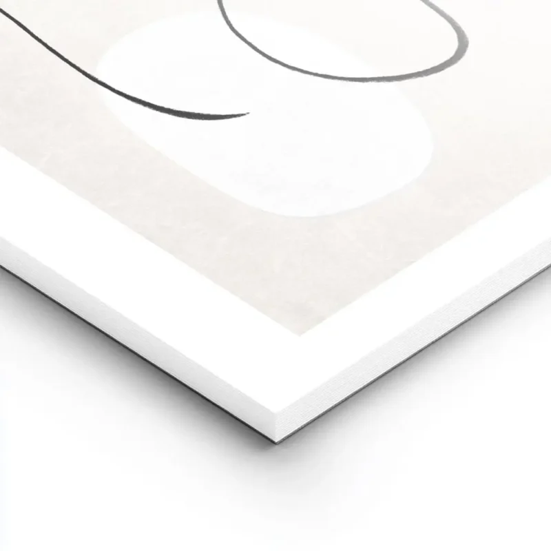 affiche dart lineaire abstraite avec un corps noir et des formes beiges et blanc lightpanel.webp