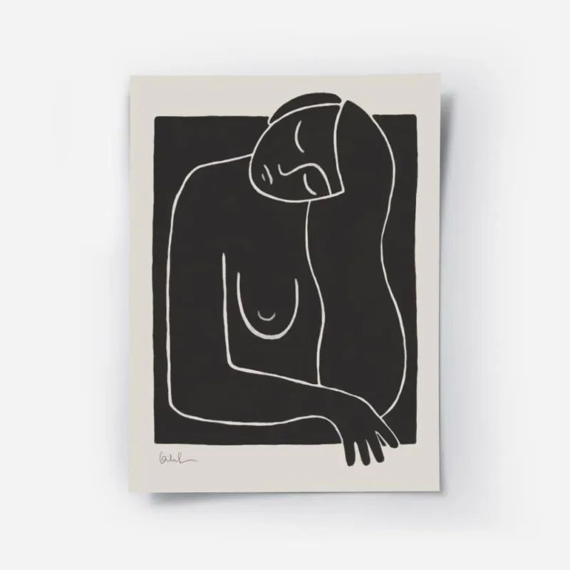affiche dart lineaire du haut du corps dune femme nue en noir et blanc sur fond .webp