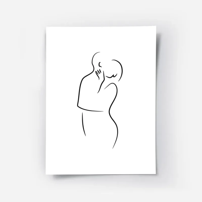 affiche dart lineaire montrant un couple sembrassant sur un fond blanc typograph.webp