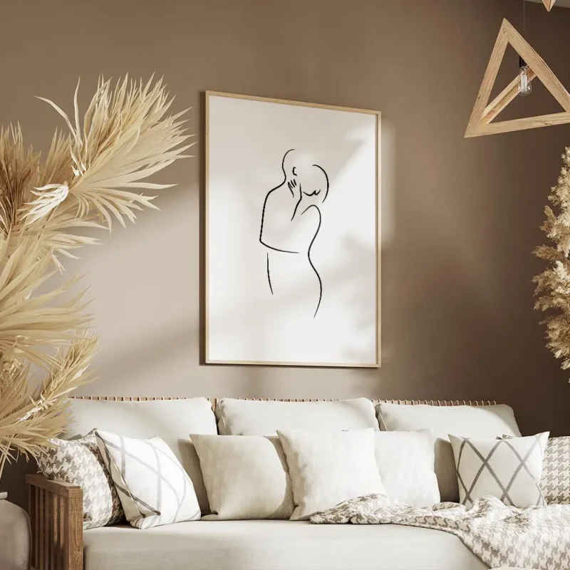 affiche dart lineaire montrant un couple sembrassant sur un fond blanc typograph salon.webp