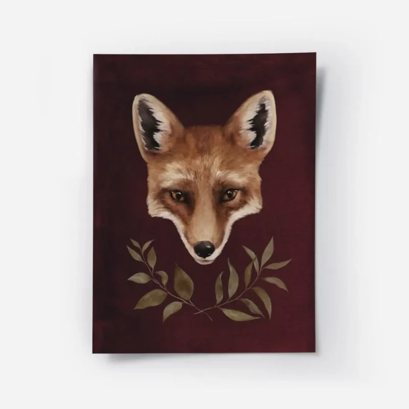 affiche dart renard avec typographie de tete de renard orange et noire sur fond .webp