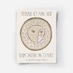 affiche dart terre et argile visage humain stylise dans un cercle avec motifs de.webp