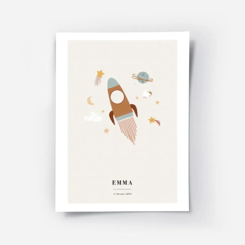 affiche dastronomie personnalisee avec une fusee des planetes des etoiles et des.webp