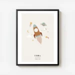 affiche dastronomie personnalisee avec une fusee des planetes des etoiles et des avec cadre.webp