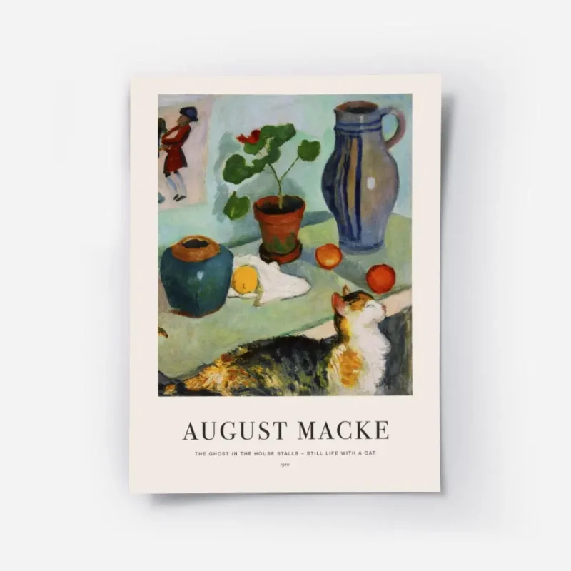 affiche daugust macke nature morte coloree avec un chat domestique des pots et d.webp