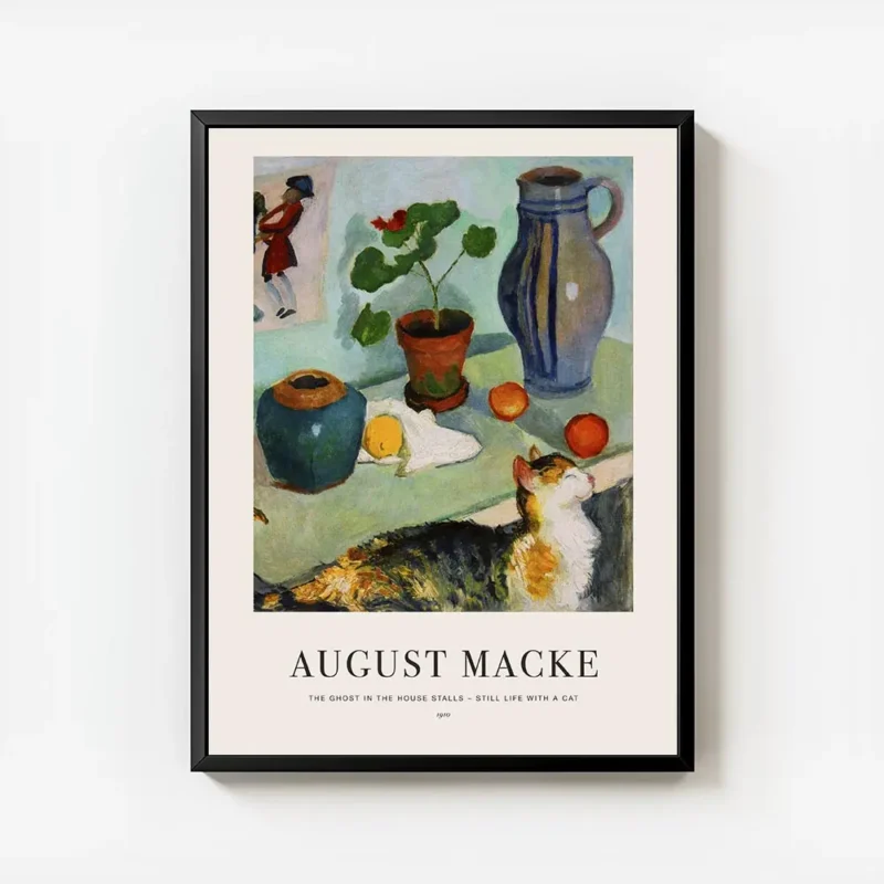 affiche daugust macke nature morte coloree avec un chat domestique des pots et d avec cadre.webp